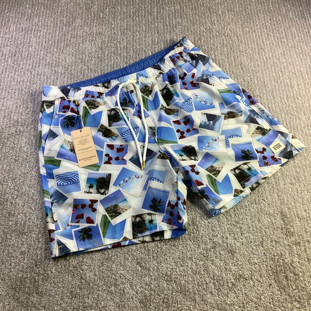 Scotch & Soda Mens Volley Swim Short Polaroid Photo Print White Size L NWT